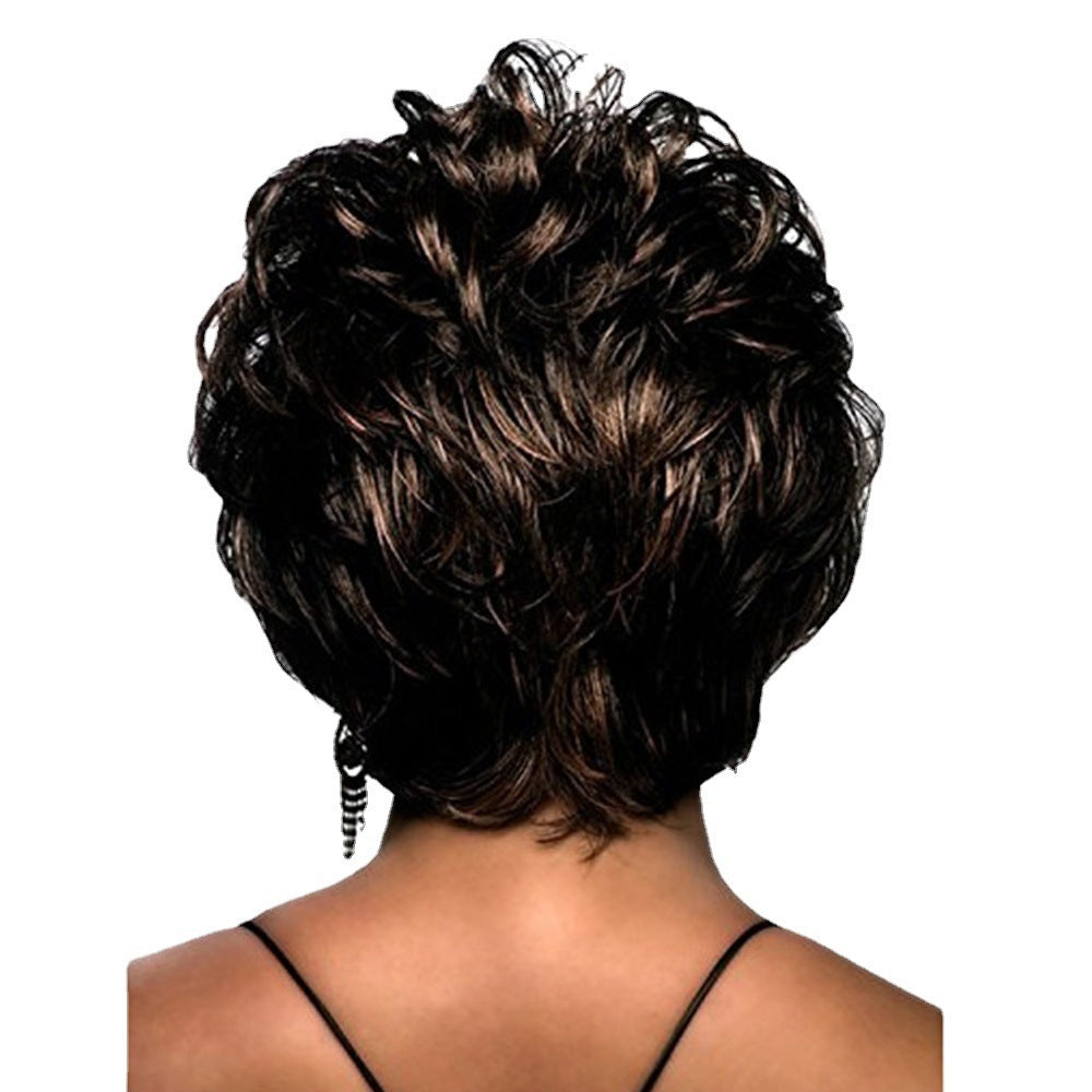 Women's Fluffy Natural Brown Fiber Chemical Rose Wig Short Curly Hair