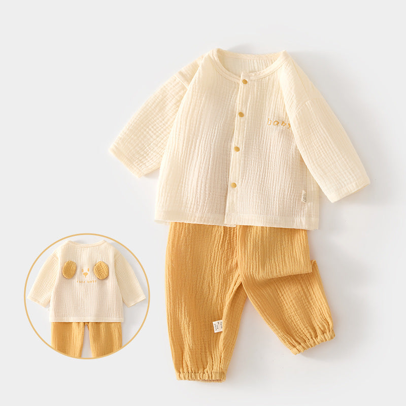 Pajama Sets Long Sleeve Double Pure Top Pants Summer Air Children's Suit