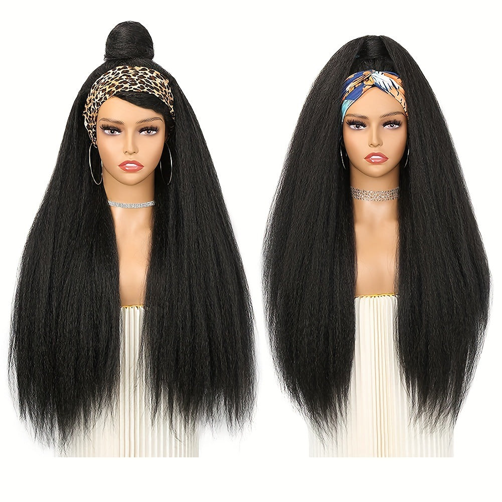 Women's Hair Band Head Cover Ice Silk Chemical Fiber Long Straight Wig