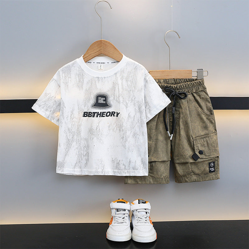 Children's Short Sleeve Western Style Clothes Fashionable Medium Big Thin Children's Suit