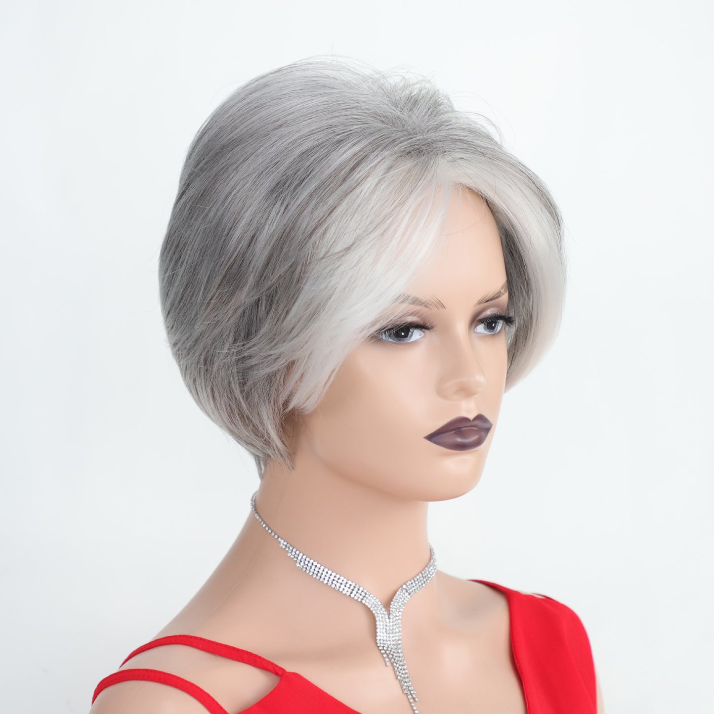 Gray Highlight Wave Synthetic Wigs One Wig Short Straight Hair