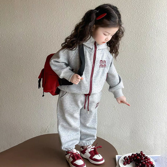 Children's Suits Letters Embroidered Zipper Tup Cardigan Long Sleeve Casual Children's Suit