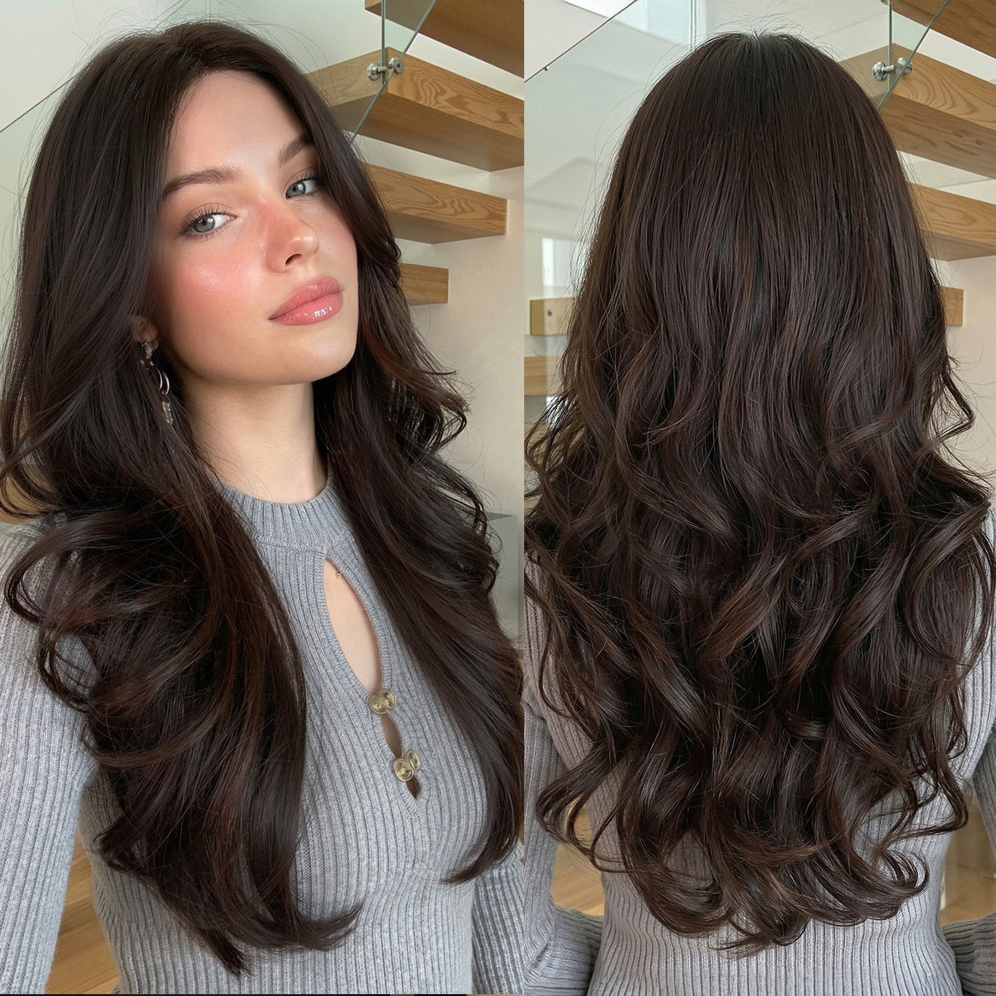 Medium Gradient Brown Curly Hair Big Wig Long Curls