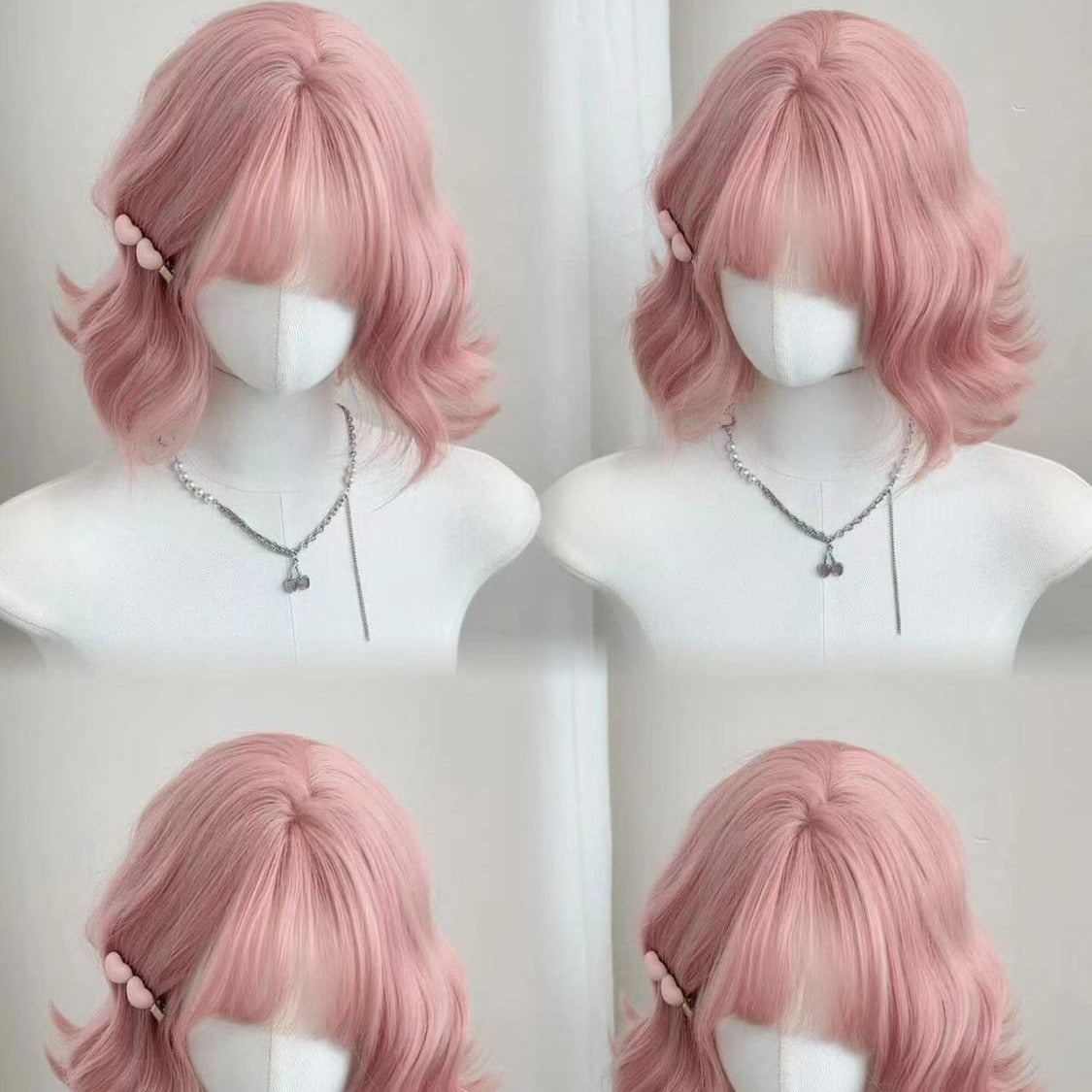 Female Small Curls Daily Pink Artificial Cute Wig Short Curly Hair