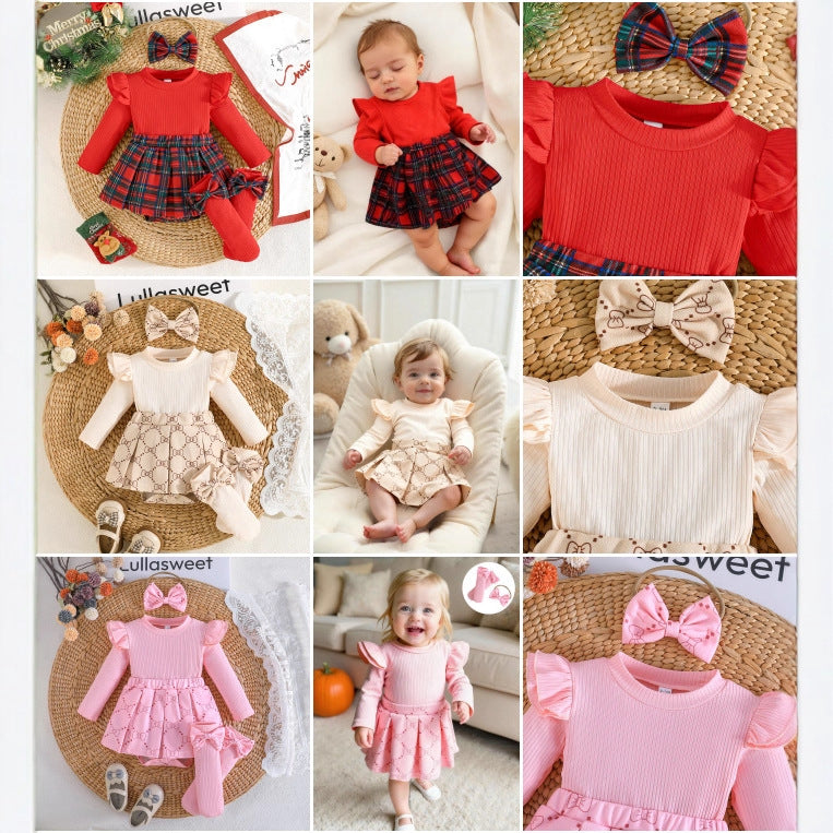 Preppy Style Lace Bow Skirt Sleeveless Dress Two-piece Jumpsuit, Climbing Suit