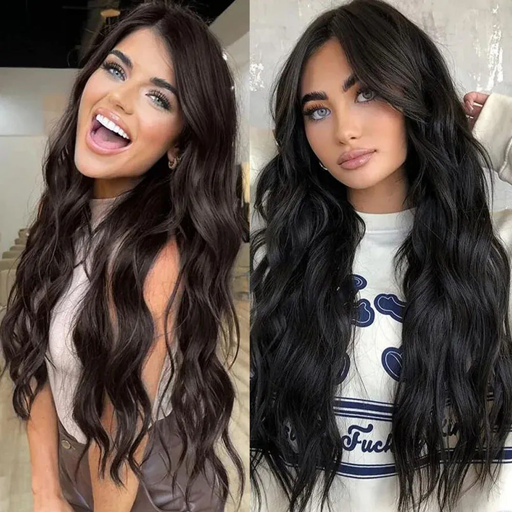 Female Brown Water Ripple Medium Curly Hair Chemical Fiber Wig Long Curls
