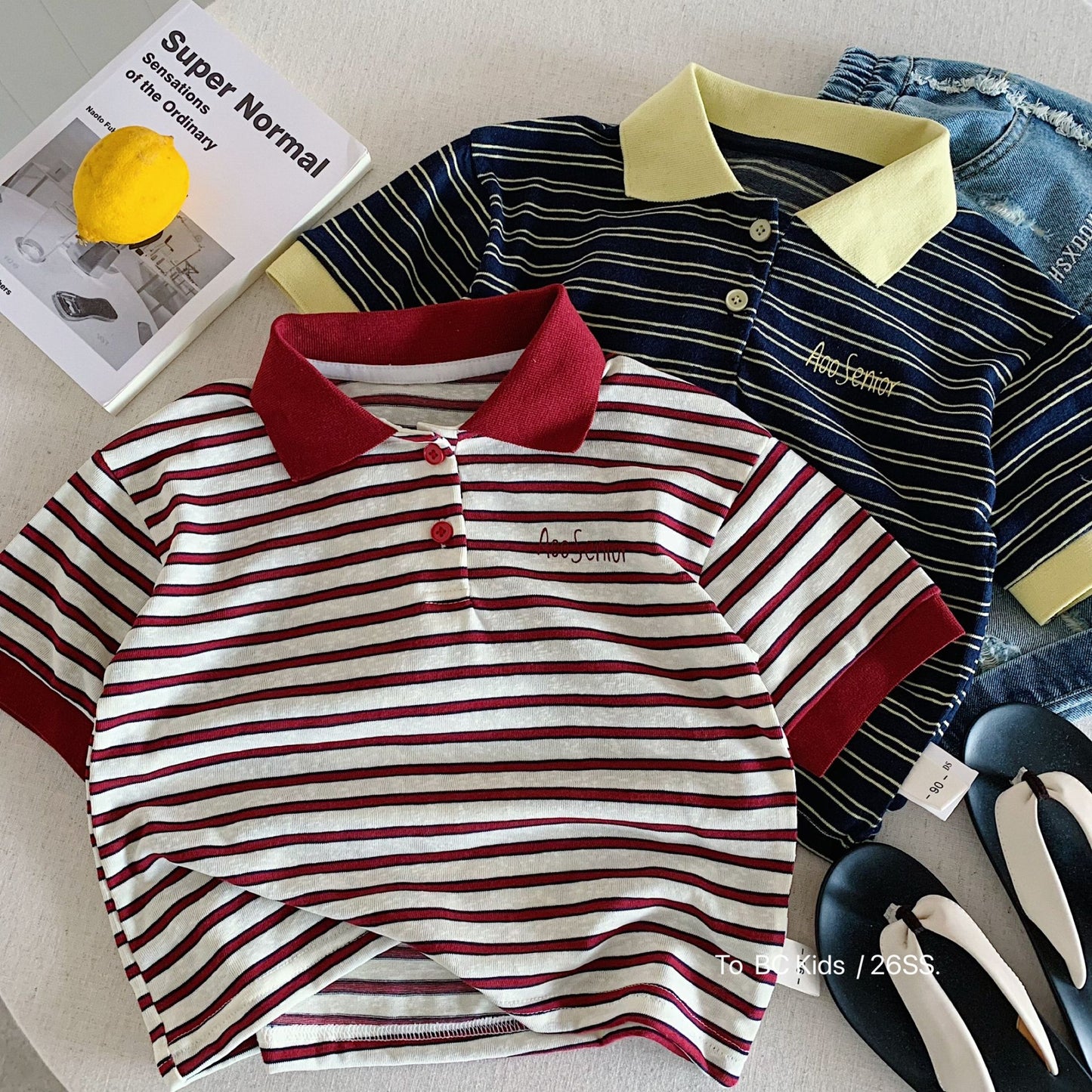 Children's Short-sleeved Summer Boys Contrast Color Striped Shirt Class Children's T-shirt
