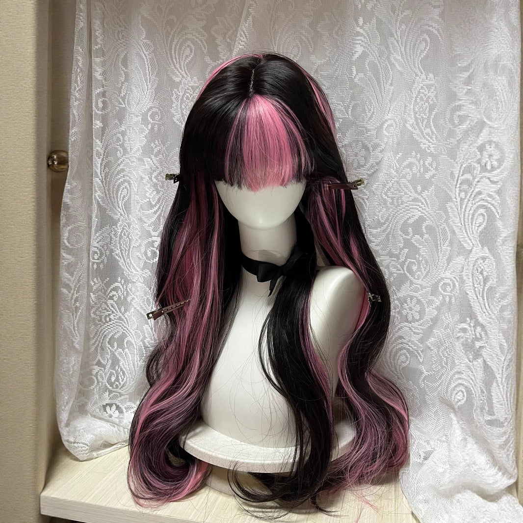Happy Stone Black Dyed Pink Little Rose Curly Wig Long Curls