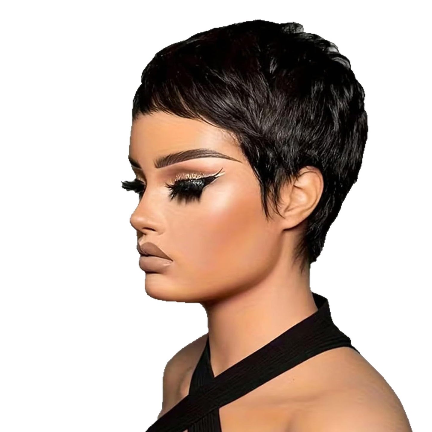 Women's Fashion African Black Layered Sheath Wig Short Straight Hair