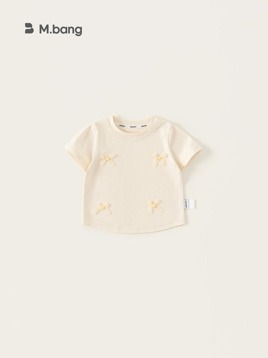 Children's Summer Bow Round Neck Top Comfortable Children's T-shirt