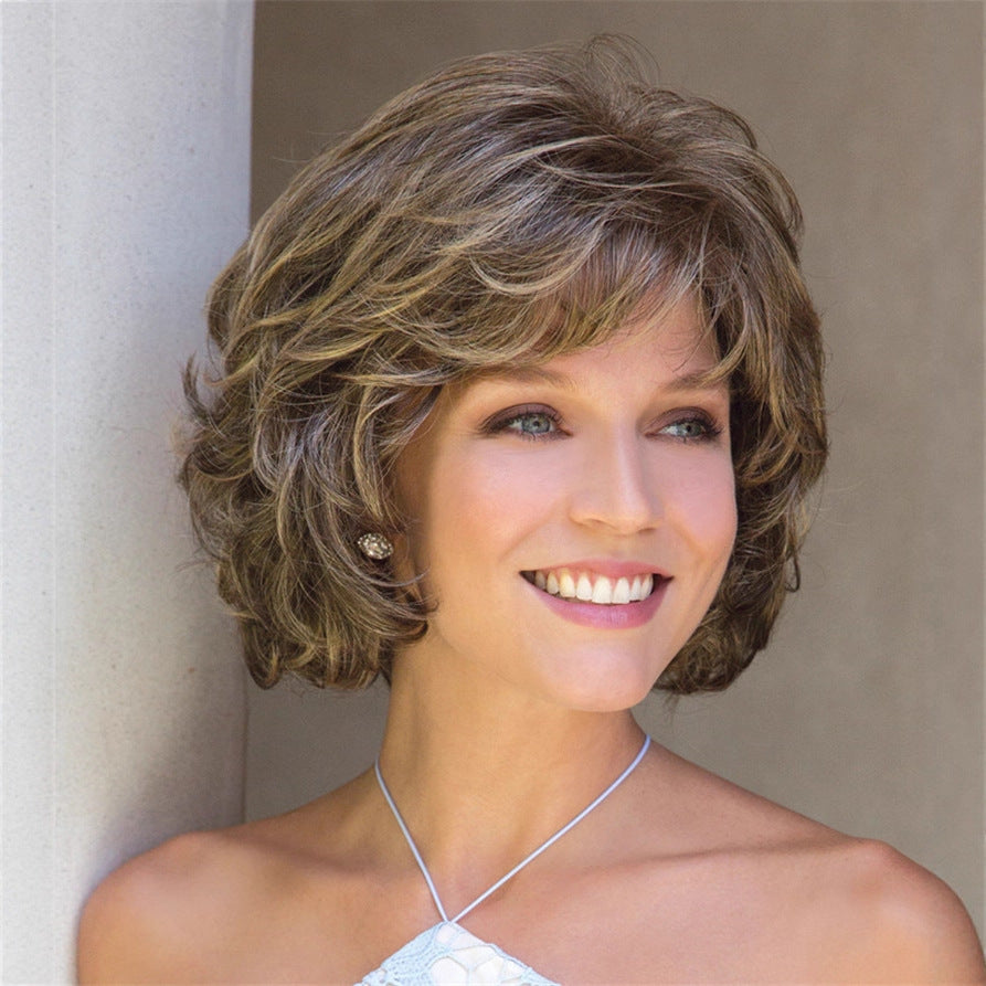 Fashion Female Brown Gold Dyed Style Wig Short Curly Hair