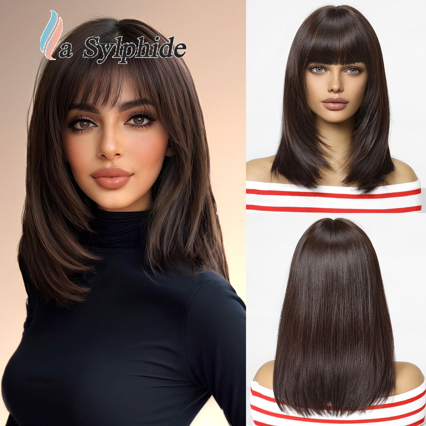 Women's Lightweight Breathable Mid-length Natural One-piece Collarbone Simulation Full Wig Short Straight Hair