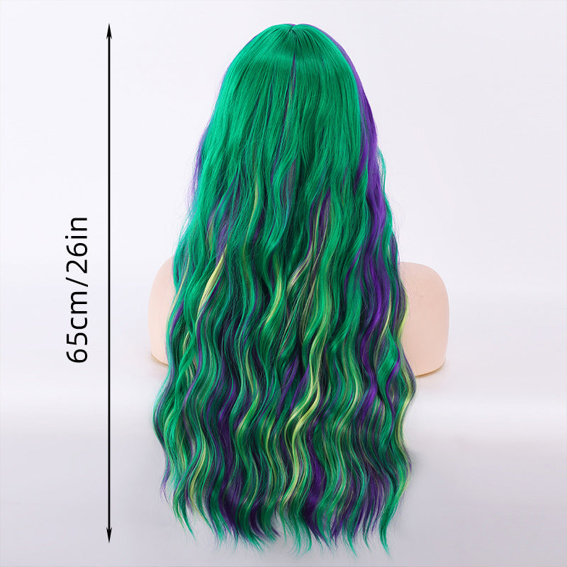 Gradient Color Straight Bangs Anime Corn Curler Female Wig Long Curls