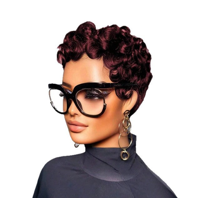 Women's African Roll Synthetic Wigs Rose Net Wig Short Curly Hair