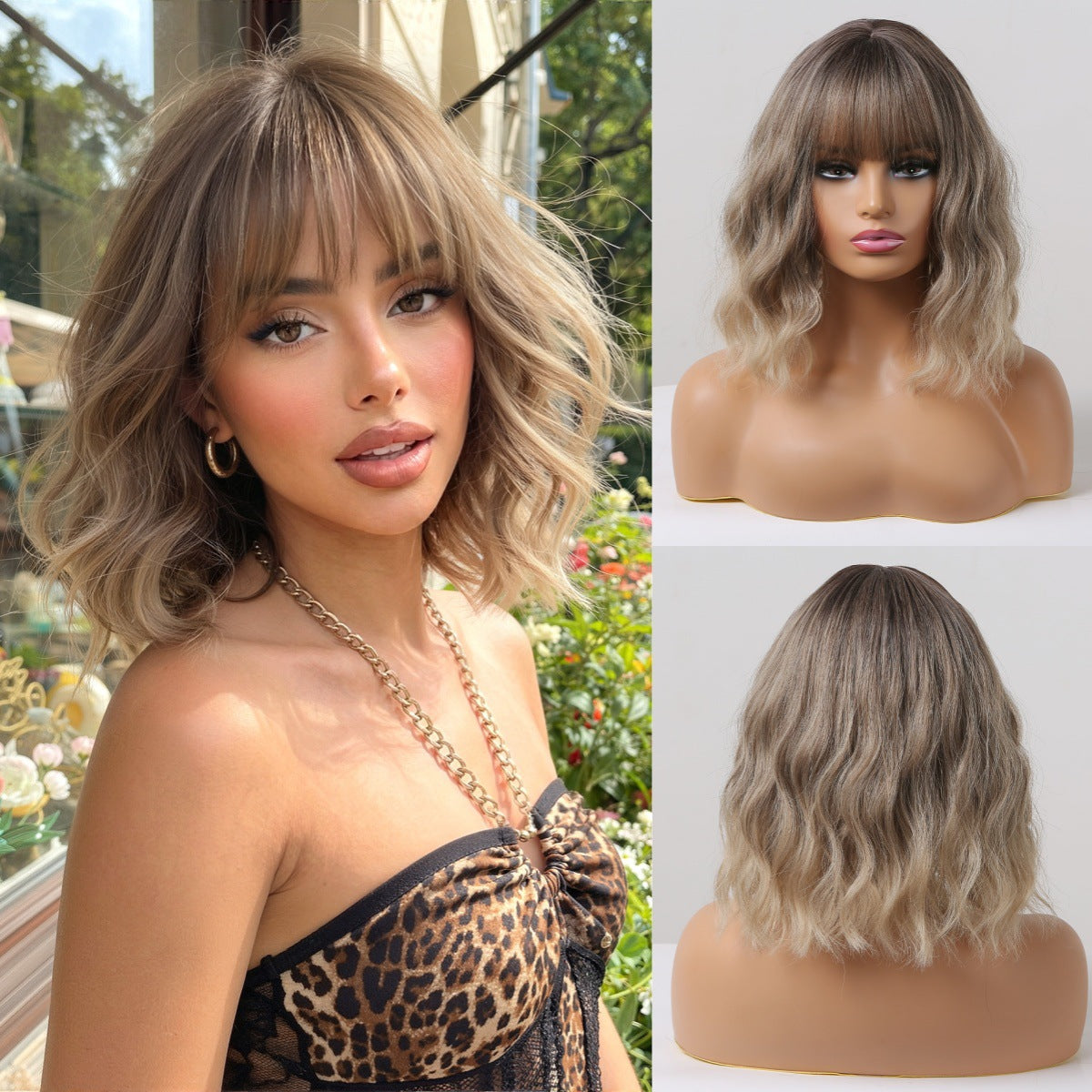 Trendy Classy Brown Bangs Chemical Fiber Wig Short Curly Hair