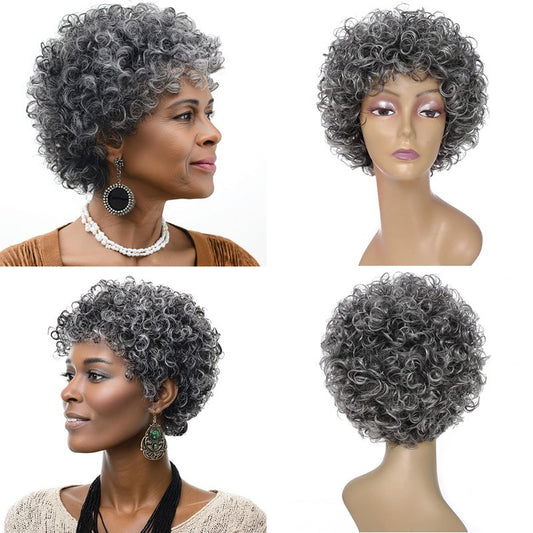Short No Lace Light Gray Granny Grey Real Hair Wig