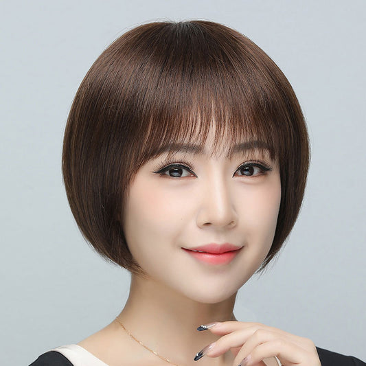 Real Full Human Female Mother Sheath Wig Short Straight Hair