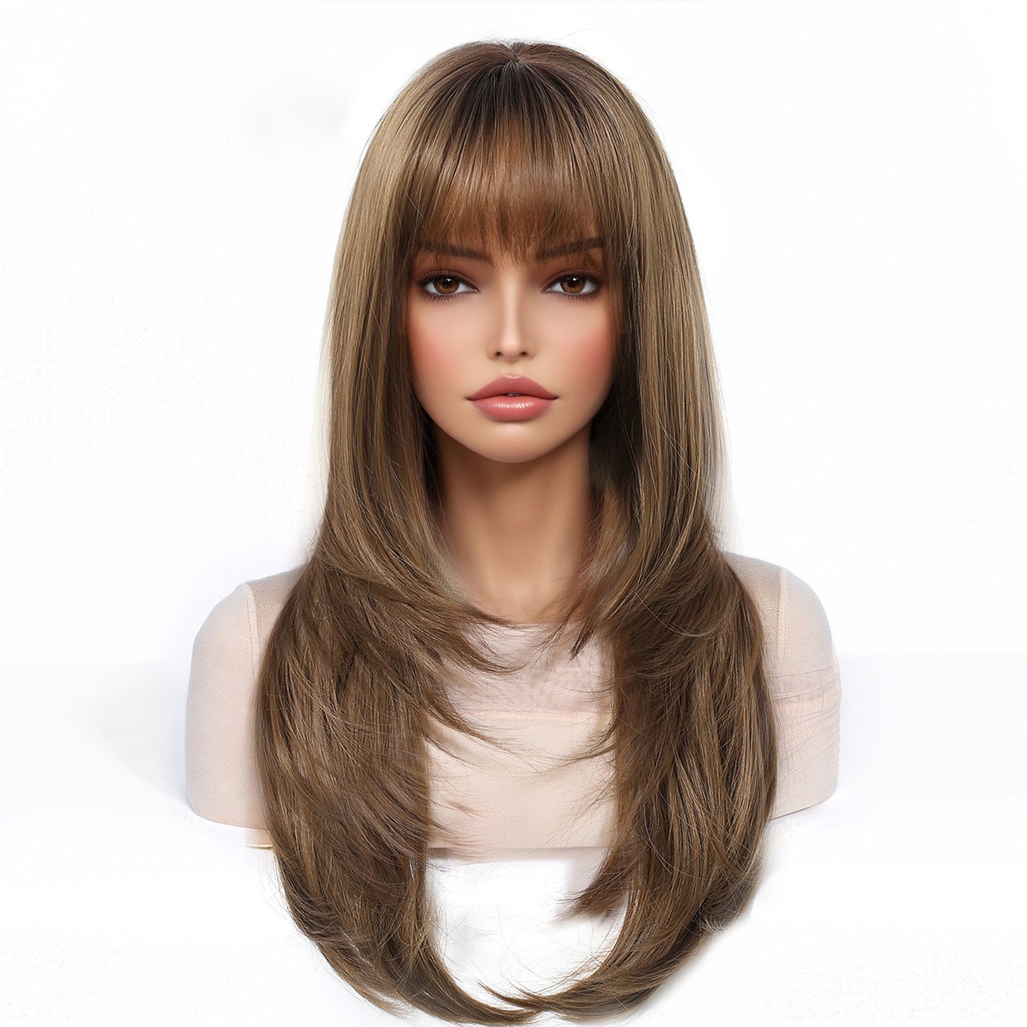 Popular Women's Bangs Layered Full Top Long Straight Wig