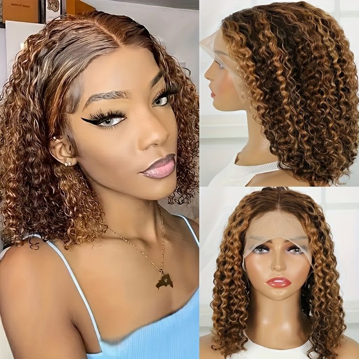 Hd Transparent Front Lace Fashion Head Cover Piano Color Wigs Wig Short Curly Hair