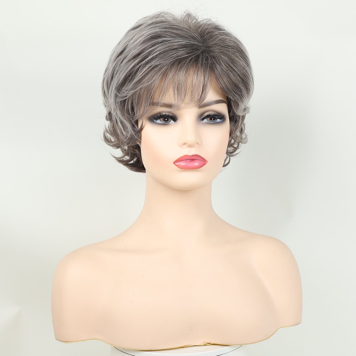 Female Fashion Fluffy Gray Chemical Fiber Wig Short Curly Hair