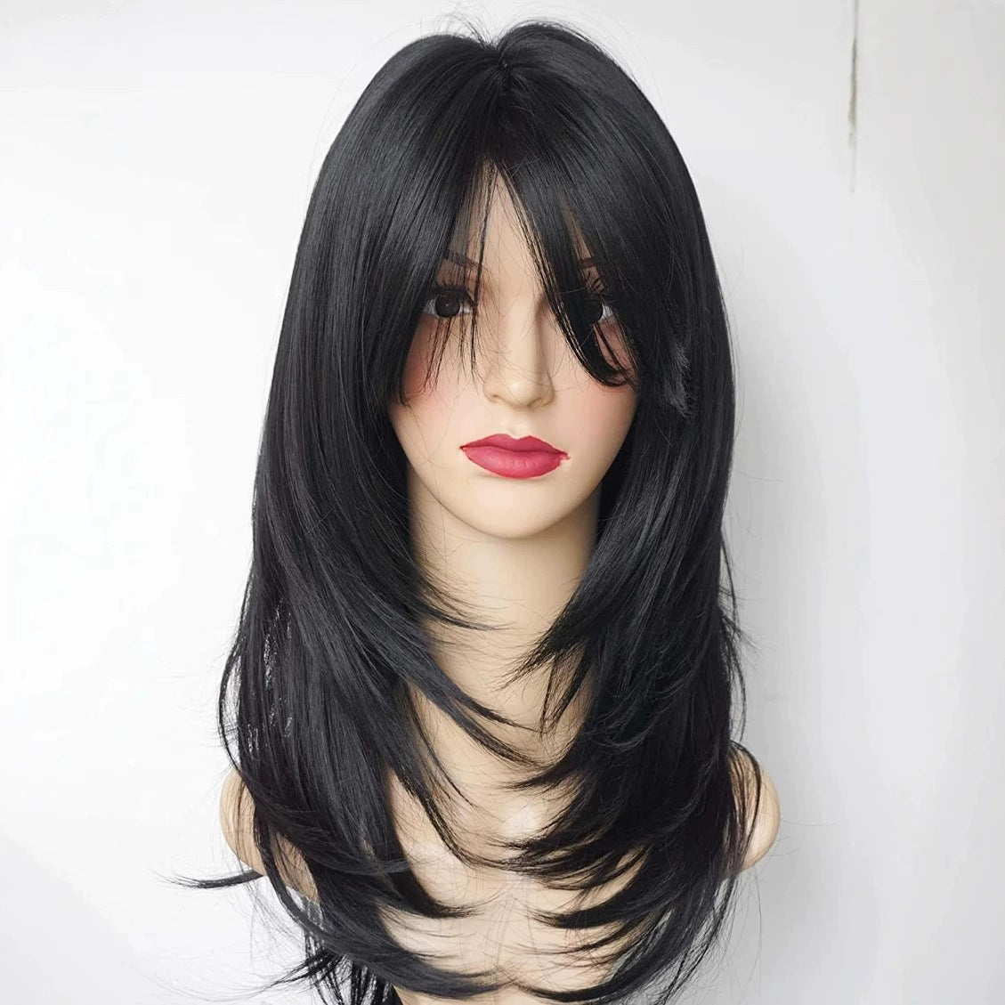 Women's Bangs Mid-length Hair Shawl Rose Net Long Straight Wig