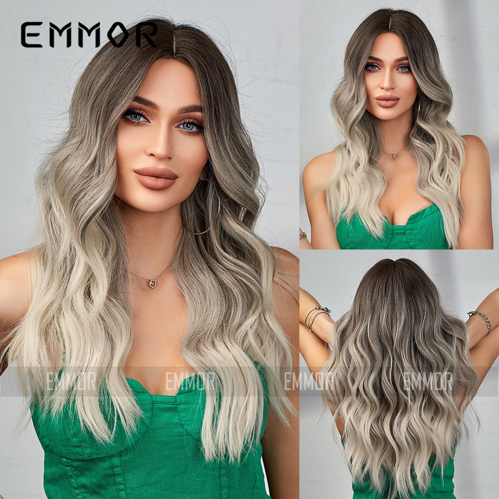 Black Gradient Gray Texture Hot Synthetic Wigs Female Long Straight Wig