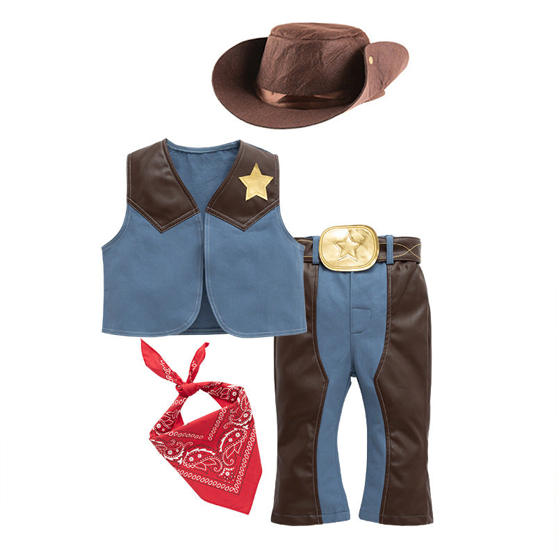 Children's Western Denim Festival Clothes Role Performance Set With Children's Suit