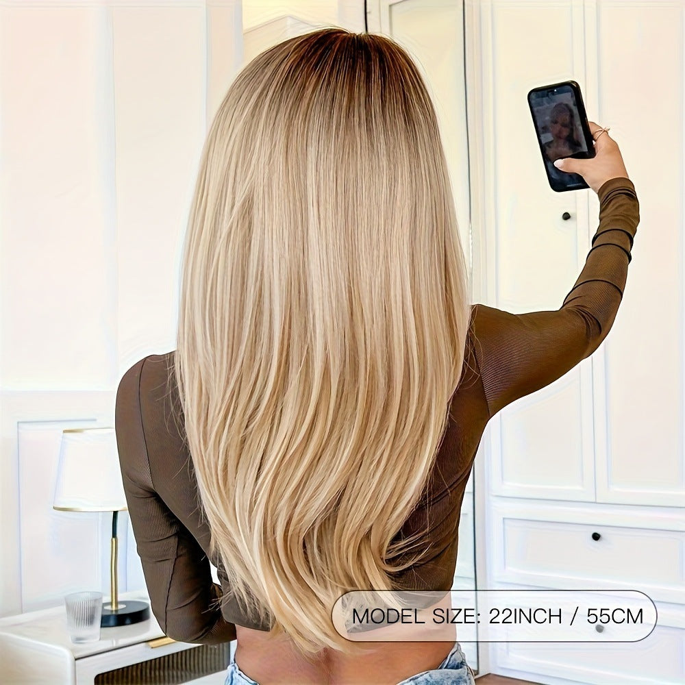 Gradient Golden Fluffy Bangs Chemical Fiber Mechanism Head Wig Long Curls