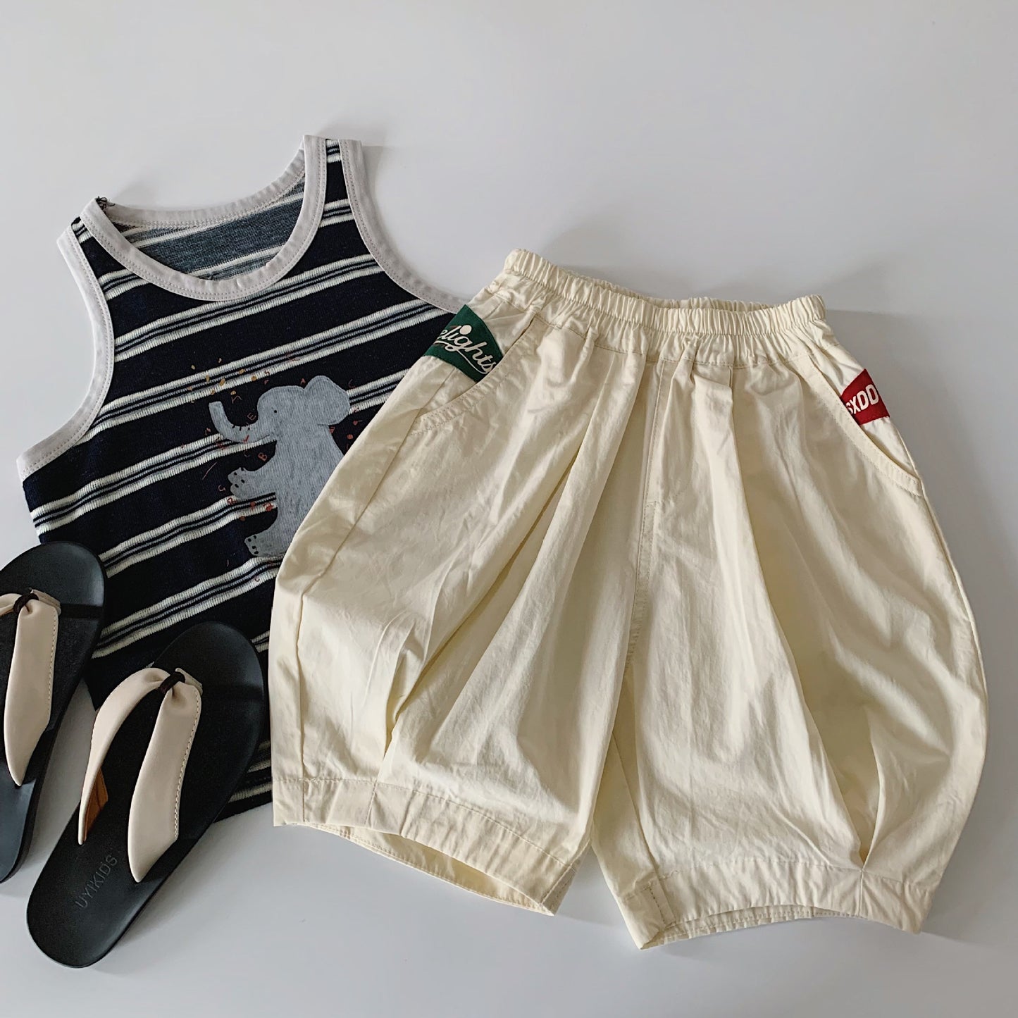 Children's Summer Korean Style Solid Color Patch Fifth Children's Pants