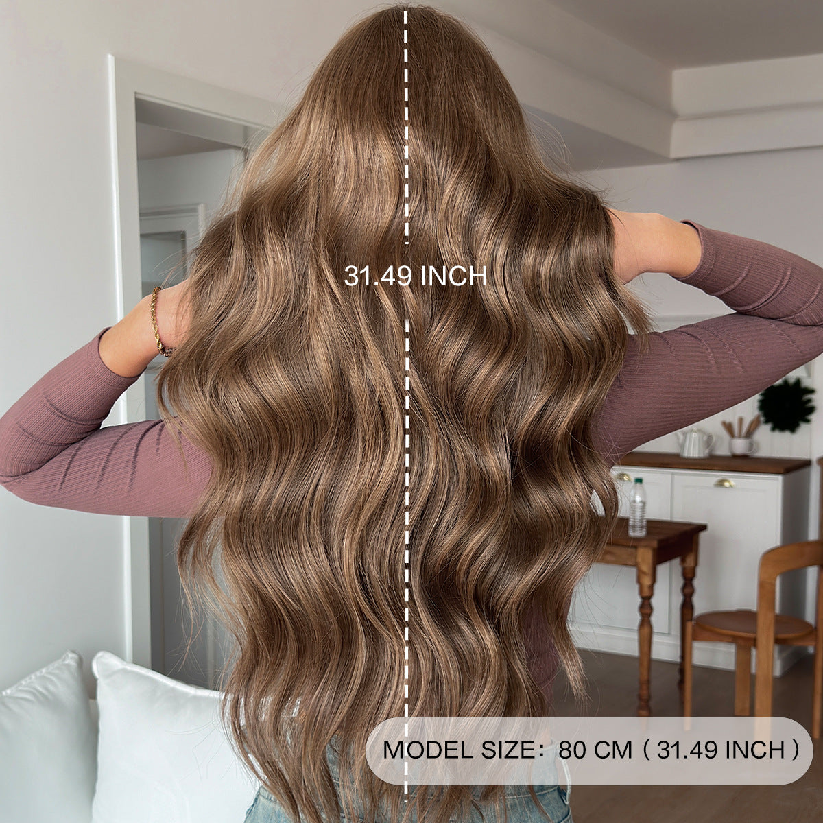 Women's Daily Seamless Square Round Face Hair Wig Long Curls