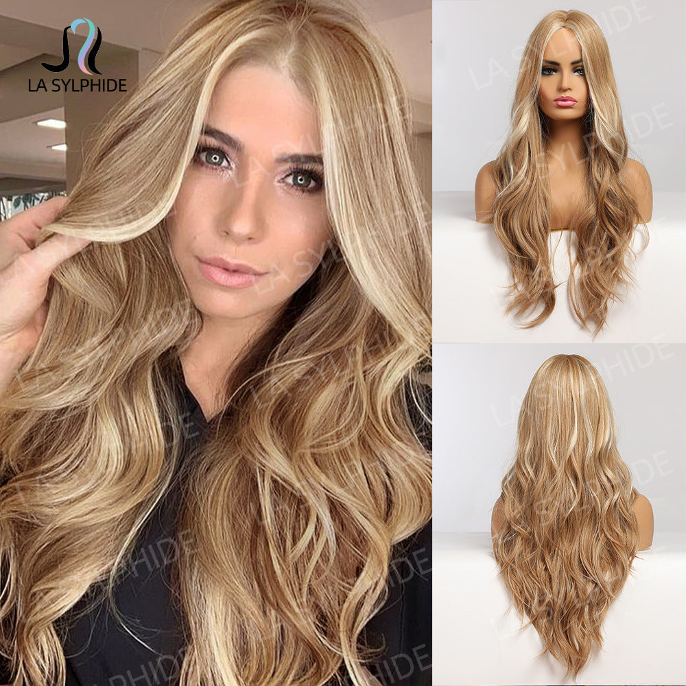 Female Fiber Medium Natural Curly Hair Brown Wig Long Curls