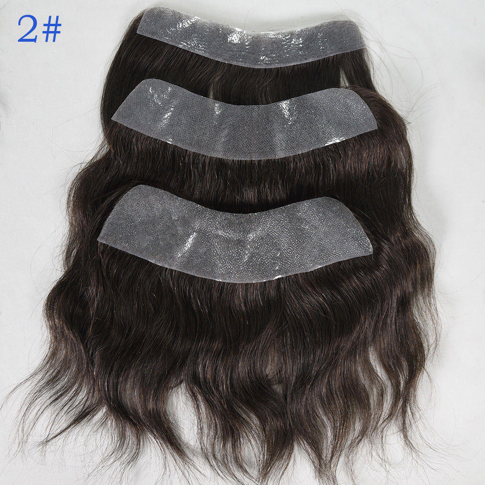 Men's Seamless Transparent Human Forehead Hairline Supplementing Real Hair Wig