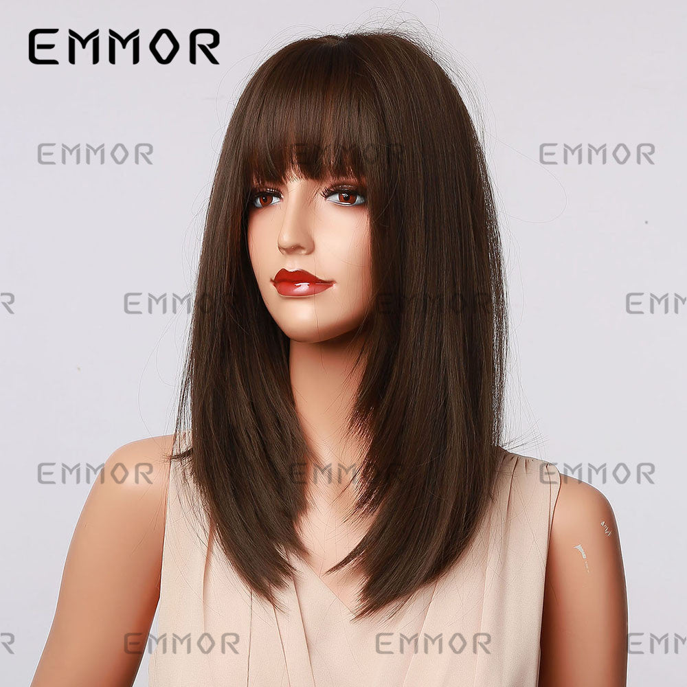 Black Brown Shoulder Hair Curling Modified Face Long Straight Wig