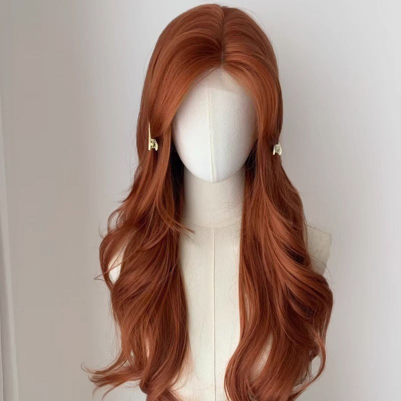 Forehead Lace Natural Fluffy Big Wave Gradient Highlight Medium Bangs Wig Long Curls