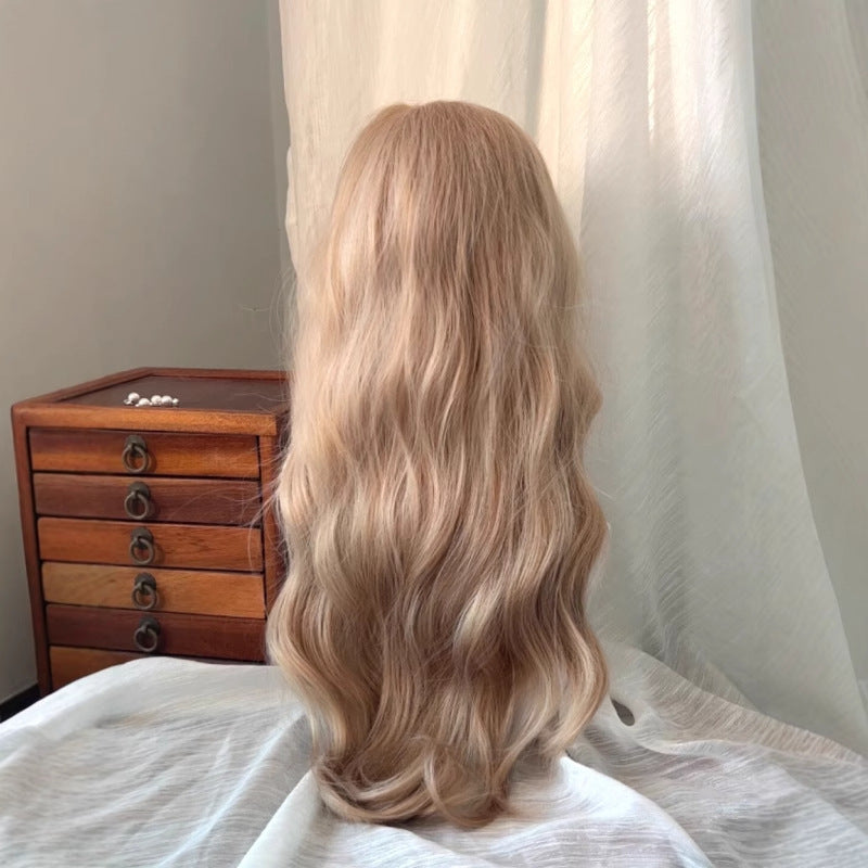 Cream Barbie Gold Female Mid-point Milk White Beige Wig Long Curls