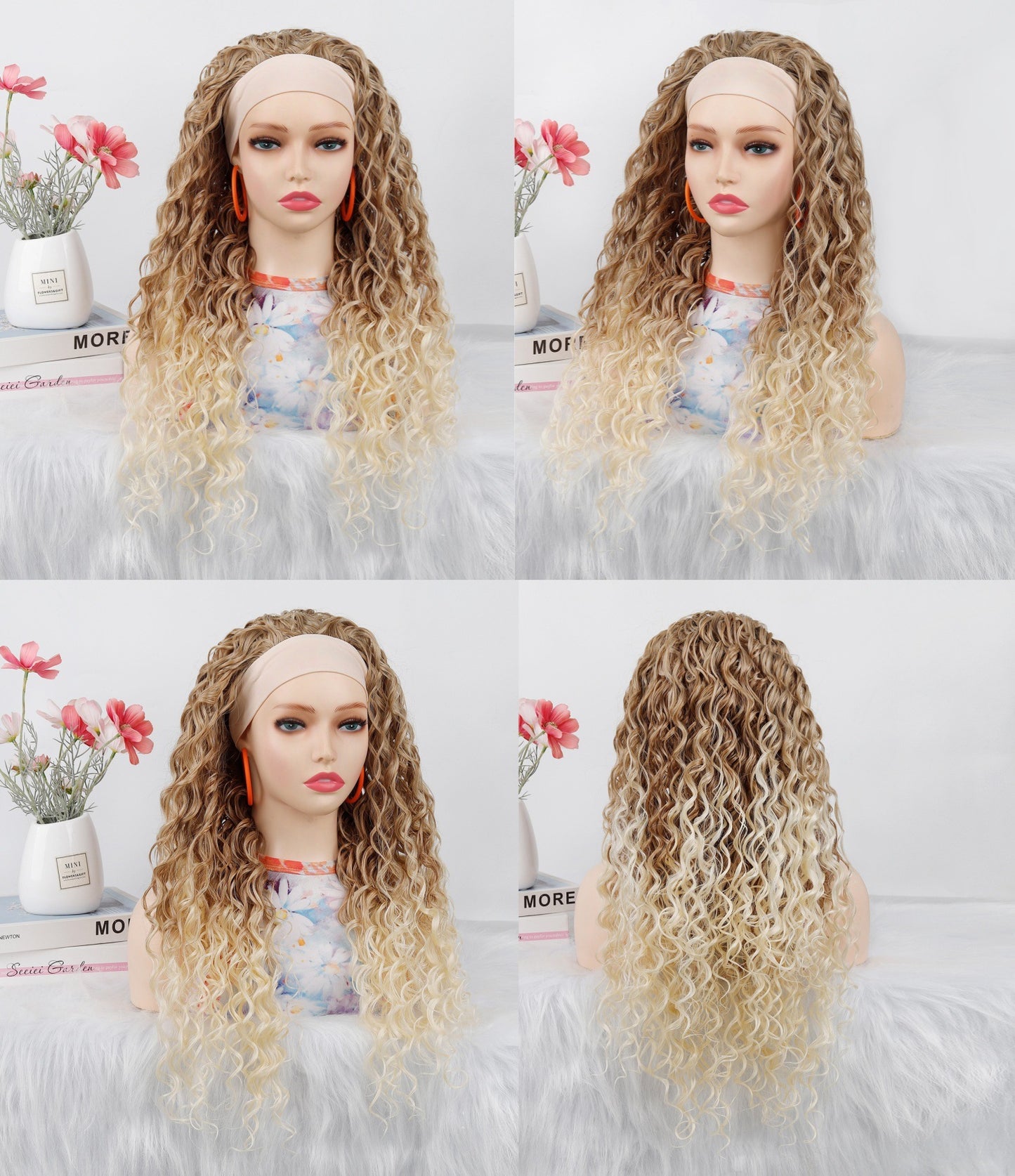 Women's Fiber Roll Ice Silk Band Small Curling Iron Wig Long Curls