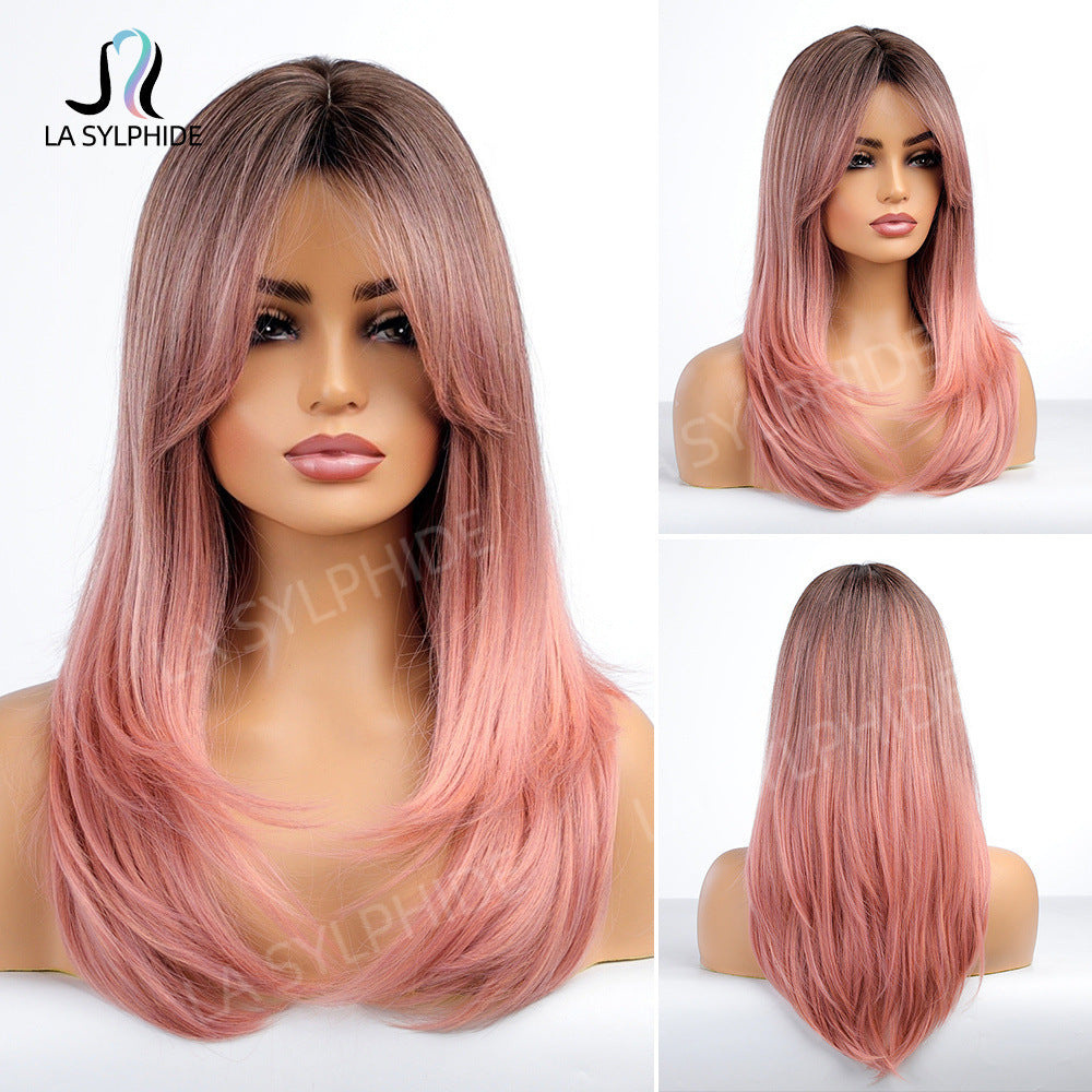 Bangs Mid-length Texture Hair Intellectual Female Mechanism Golden Synthetic Wigs Long Straight Wig