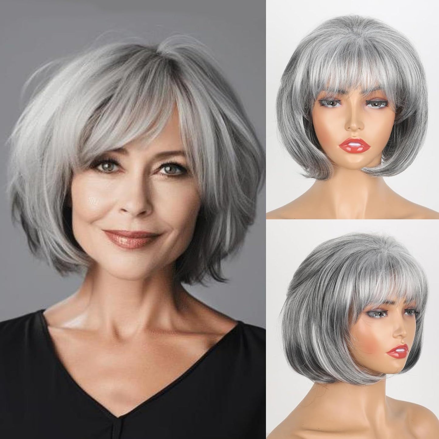 Women's Gray Fashion Synthetic Wigs Inner Buckle Wig Short Curly Hair