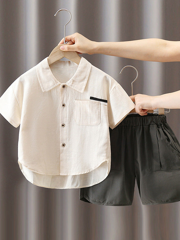 Children's Cotton Linen Summer Short-sleeved Shirt Breathable Children's Suit