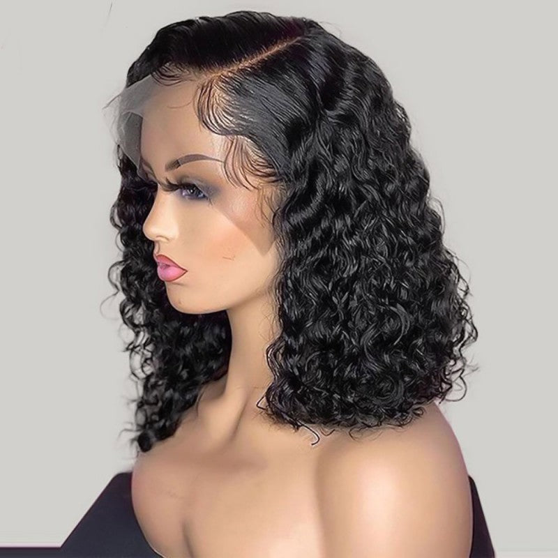Indian Water Wave Bob Frontal Human Wig Short Curly Hair