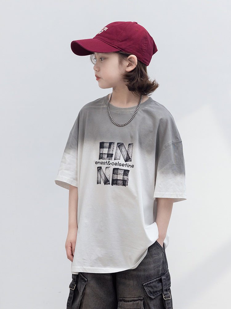 Children's Boy's Short-sleeved Summer Clothes Fashion Half Sleeve Older Cotton Tops Children's T-shirt