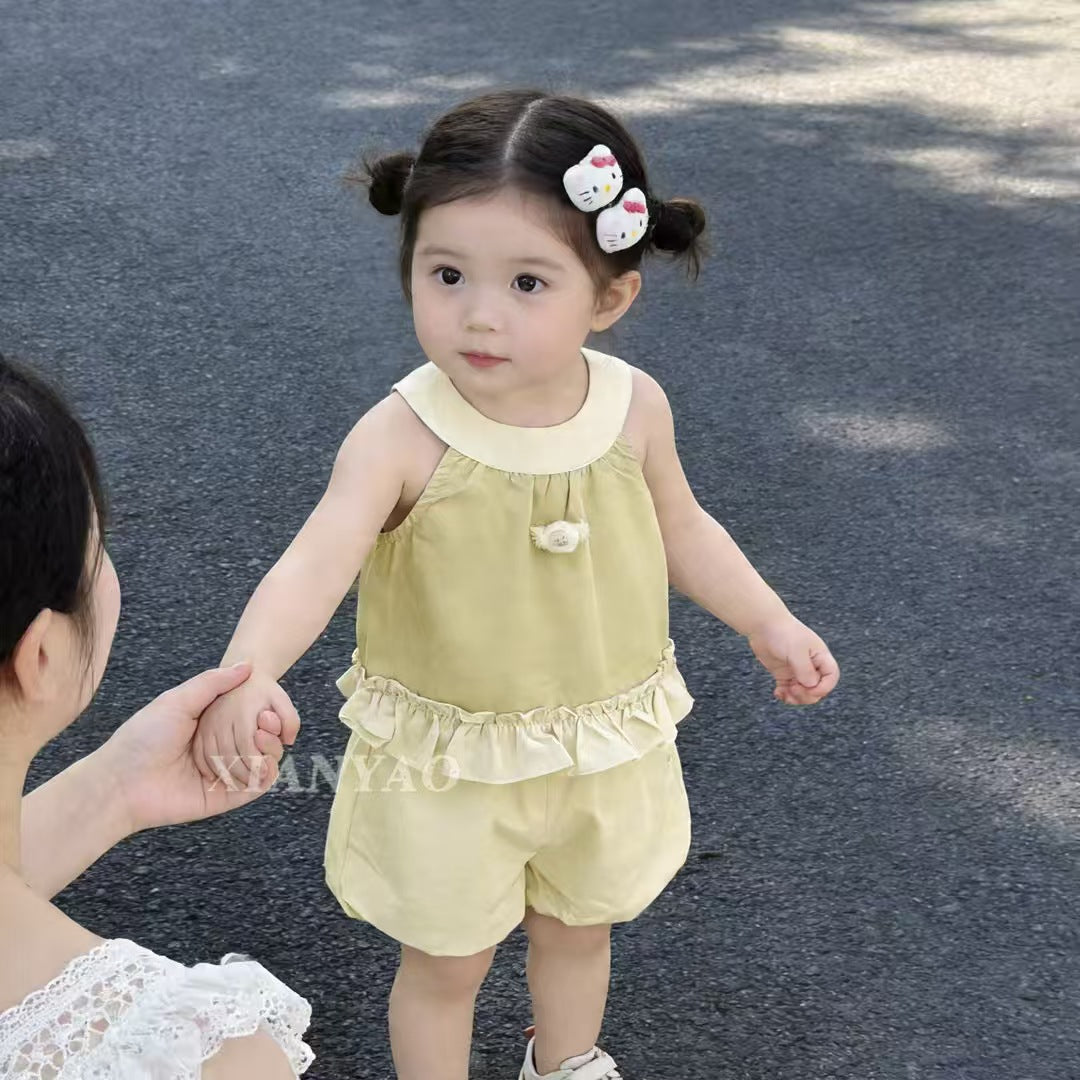 Children's Super Cute Short-sleeved Halter Top Two-piece Set Children's Suit