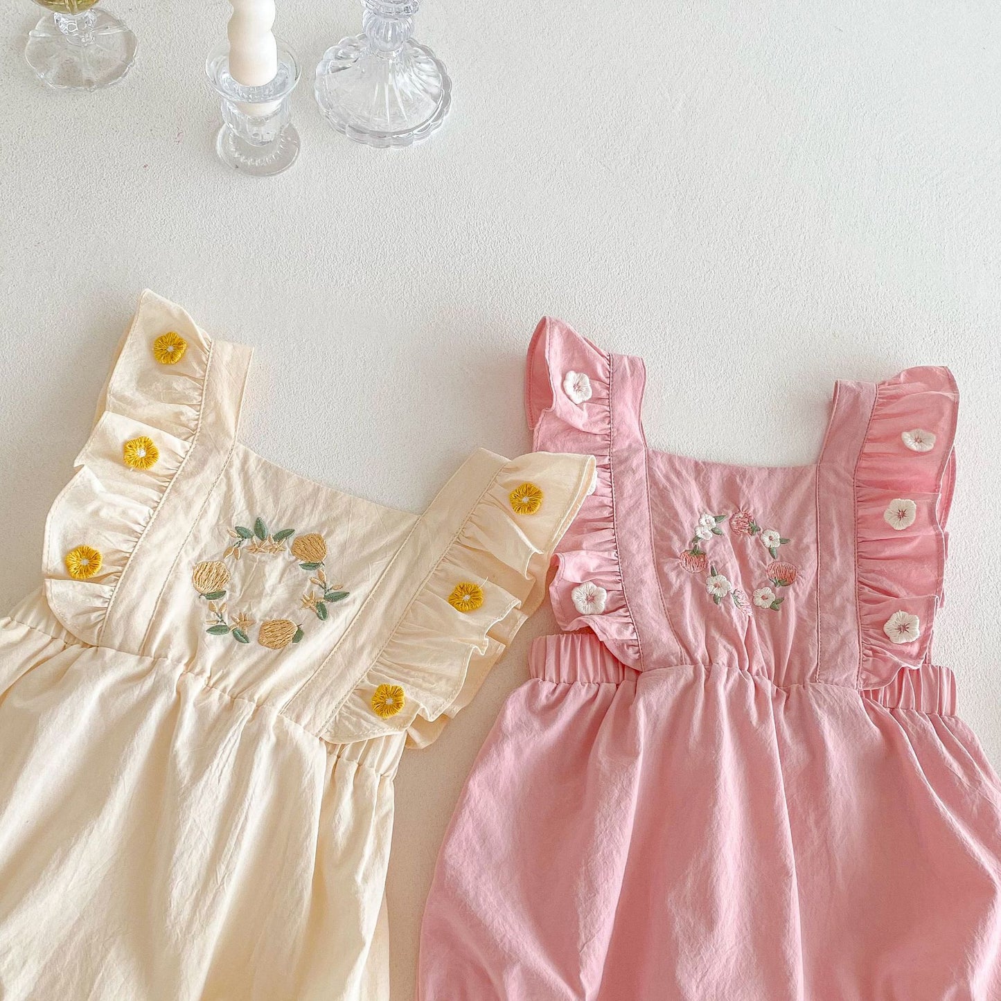 No Embroidery Summer Korean Style Flounced Sleeve Floral Jumpsuit, Climbing Suit