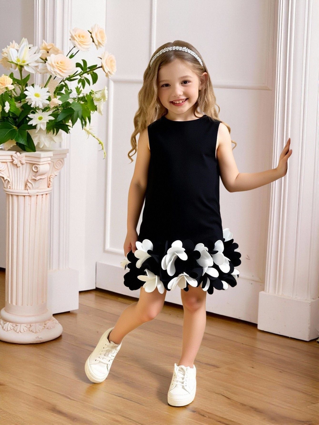 Solid Color Princess Summer Three-dimensional Flower Costume For Children's Dress