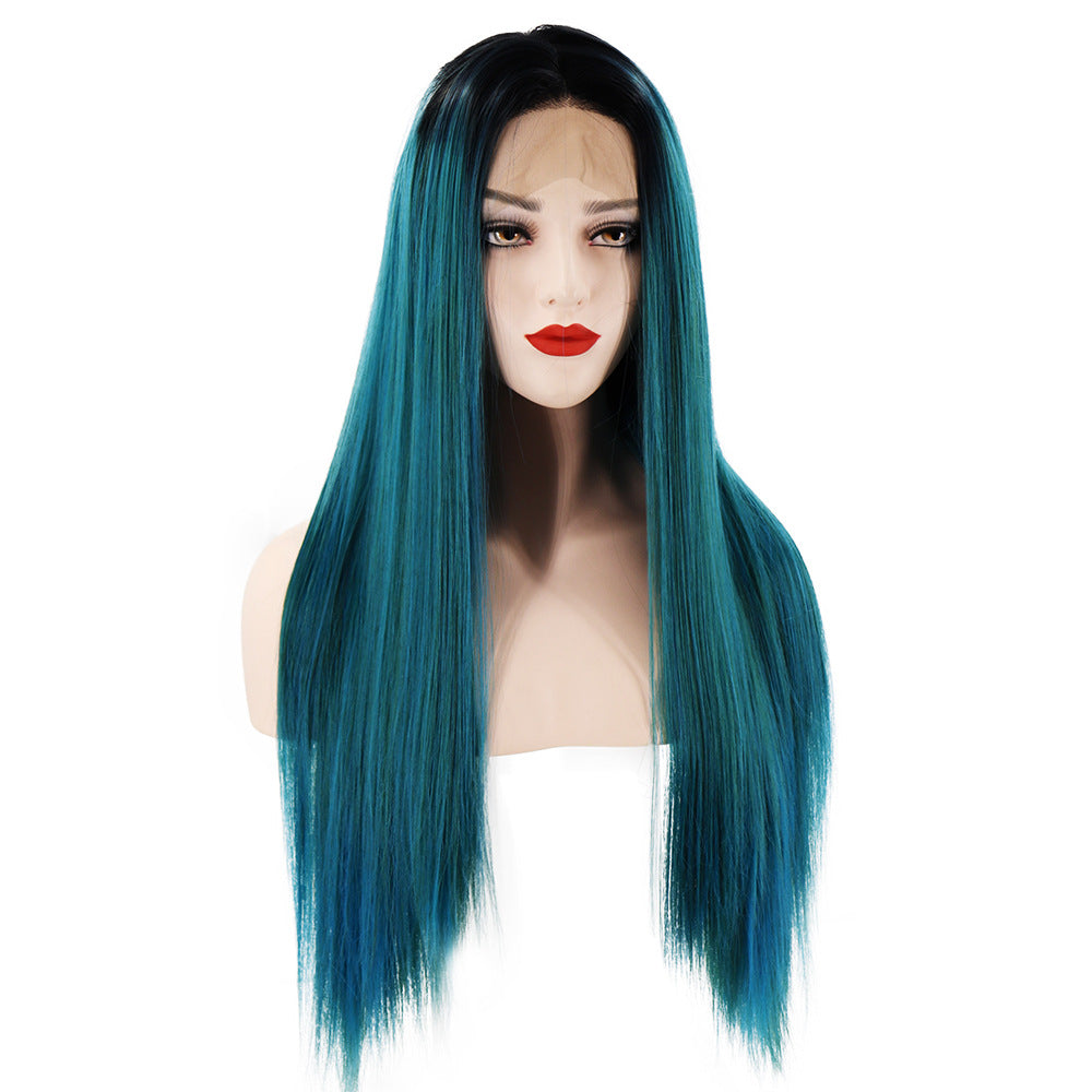 Women's Front Lace Gradient Mid-length Hair Headgear Long Straight Wig