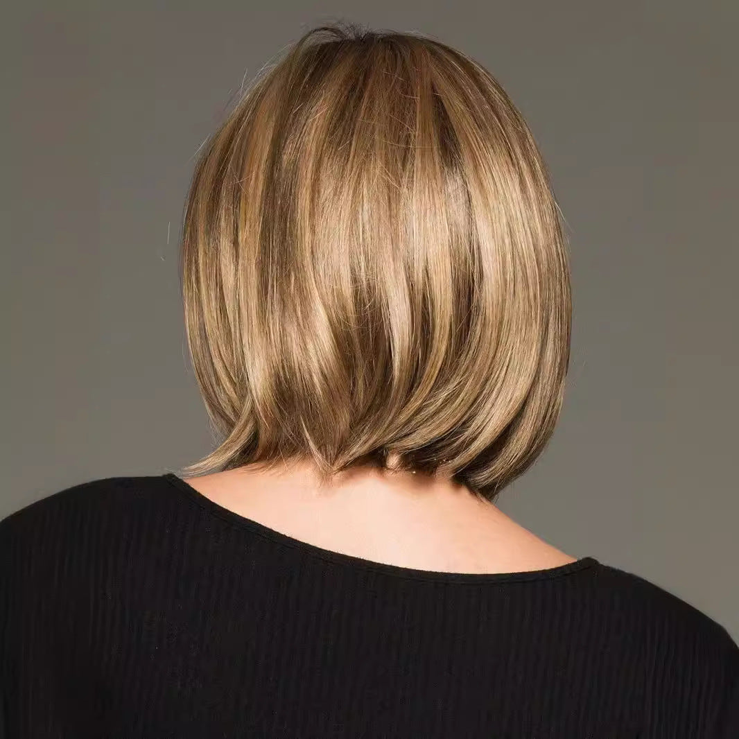 Golden Brown Side Bangs Linen Artificial Scalp Long Straight Wig