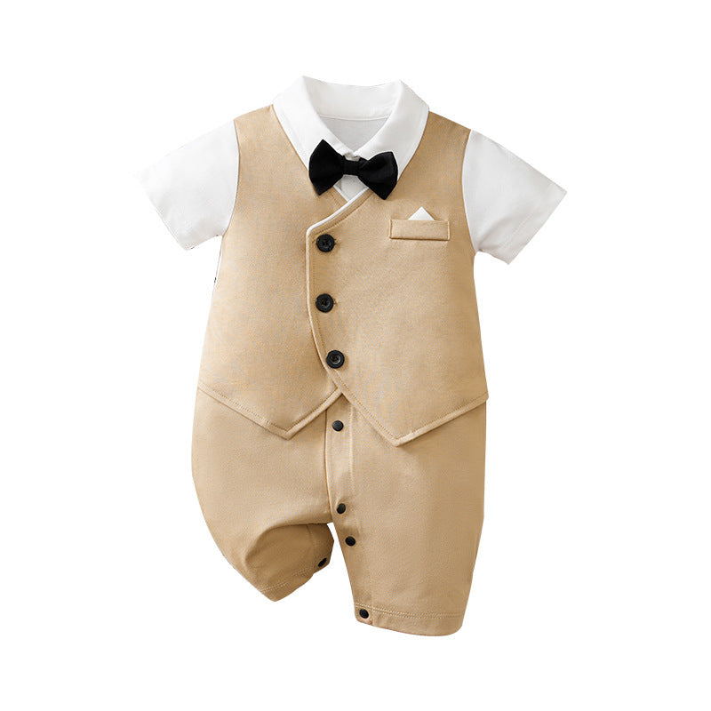 Children's Class Clothes Born One Year Old Gentleman Short Sleeve Rompers Jumpsuit, Climbing Suit