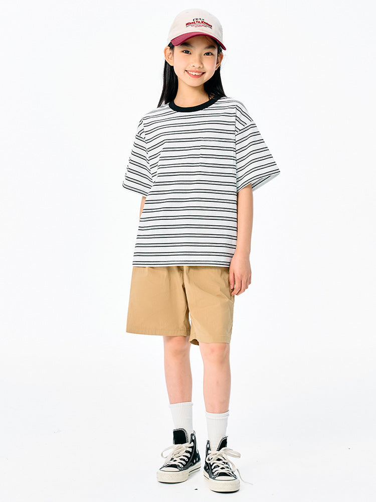 Children's Boys Vintage Stripe Half Sleeve Short Medium Big Casual Children's T-shirt