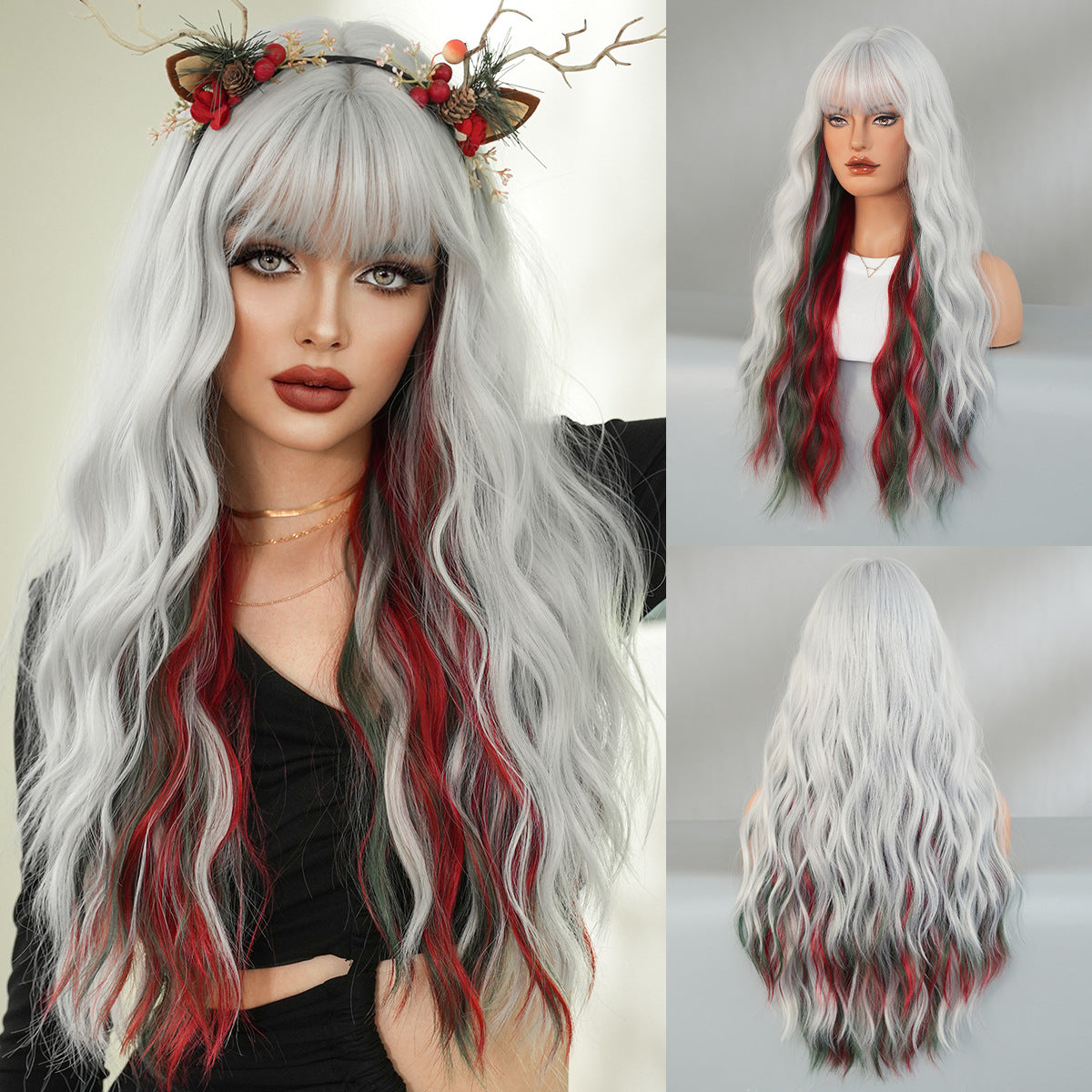 Women's Curly Big Wave Skunk Striped Fashion Christmas Chemical Wig Long Curls