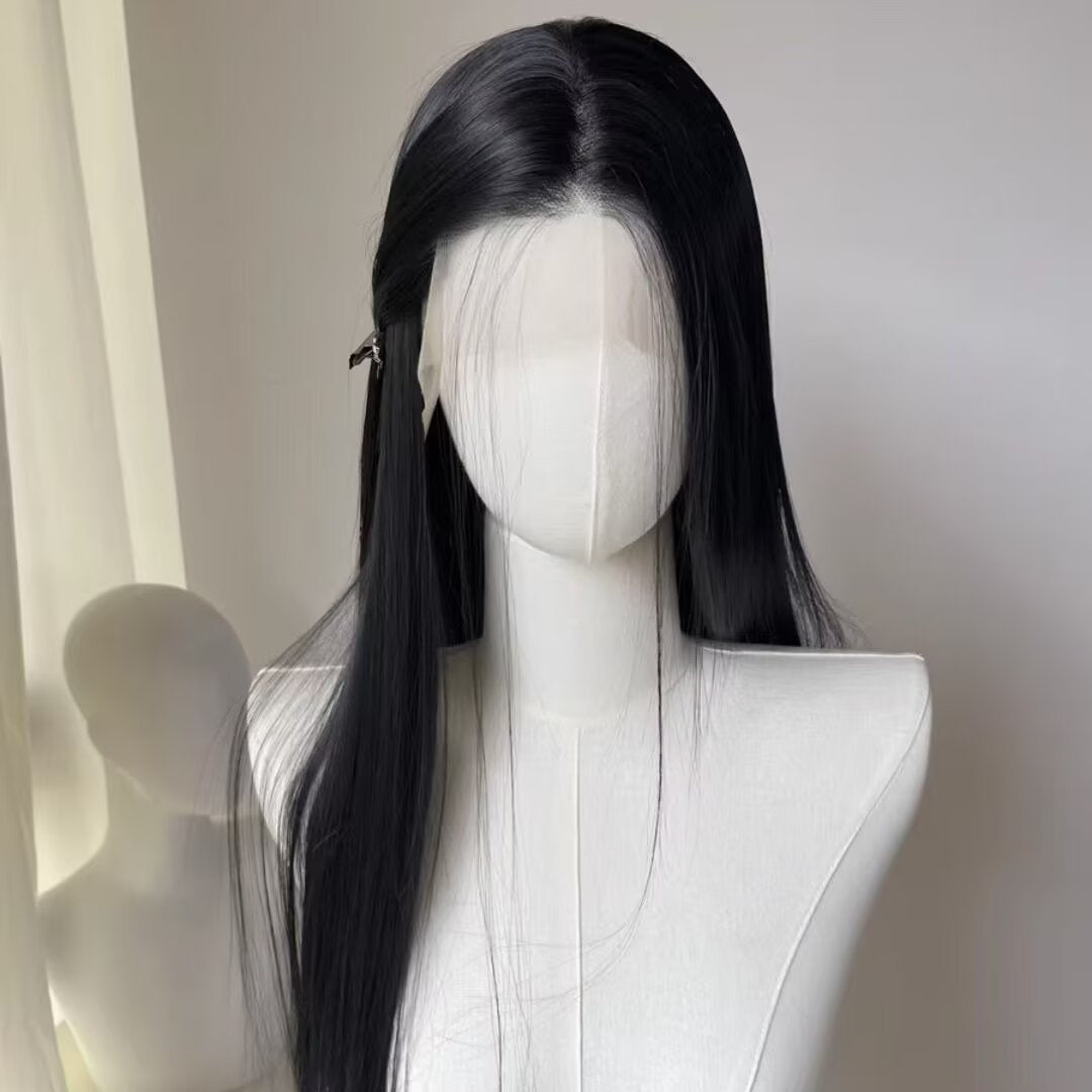 Black Head Cover Hair Embryo Hand Long Straight Wig